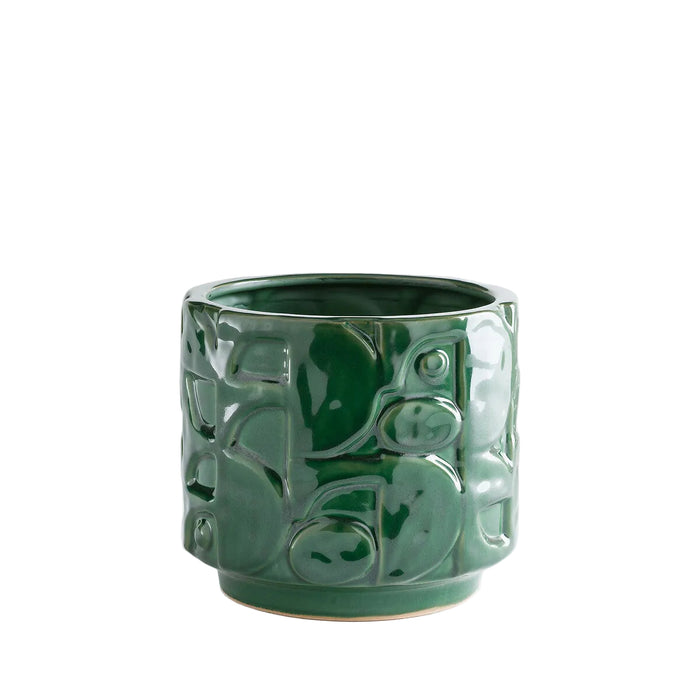 Cache-pot Kynia en céramique verte à motif en relief – vue détourée