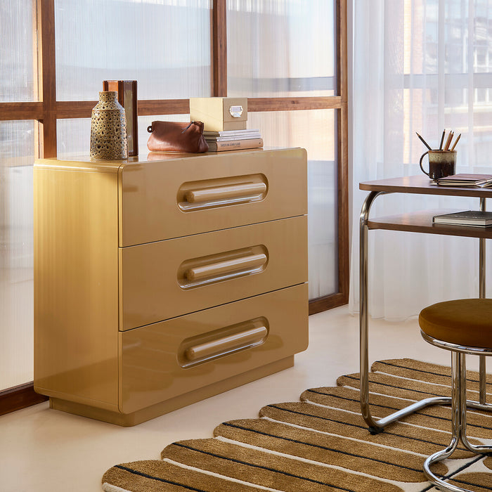 Commode 3 tiroirs Newlo moka – mise en ambiance chambre