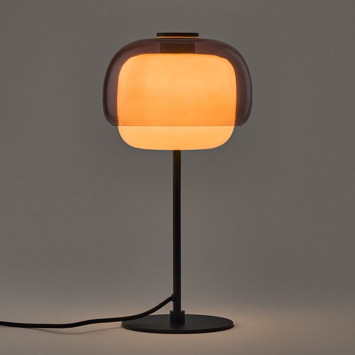 Lampe à poser Kinako – double sphère de verre, vue de côté