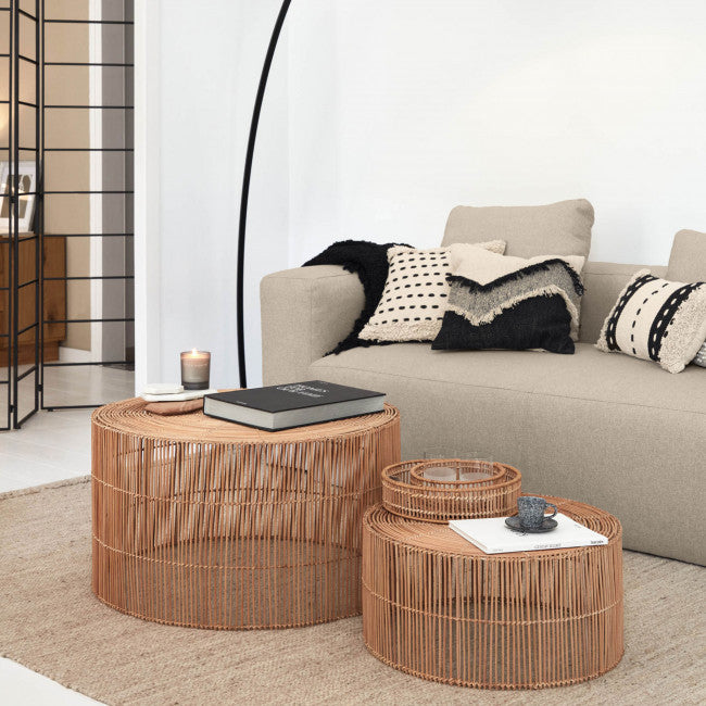 Lot de 2 tables basses rotin Gavina