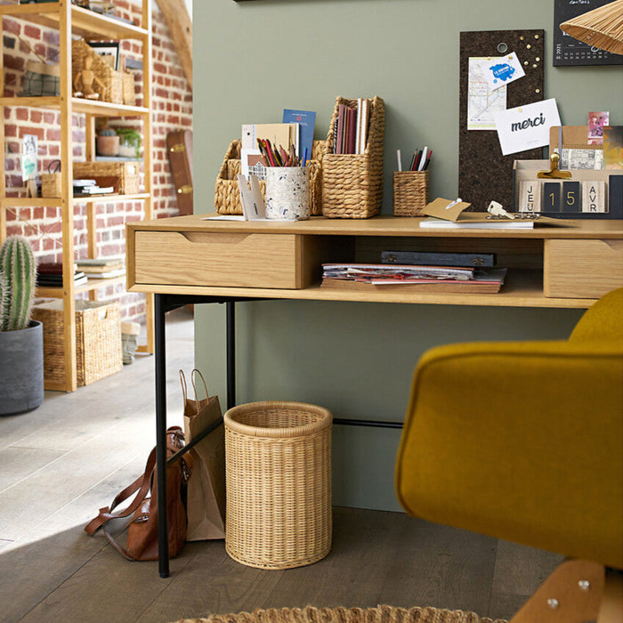 Bureau 2 tiroirs MDF et acier Noyeto chêne