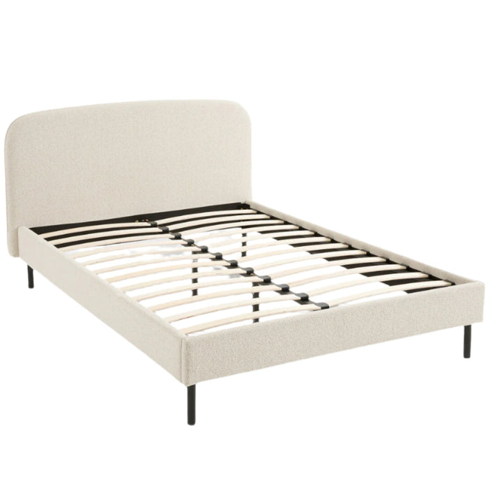 Lit rembourré tissu chiné bois métal Baumain