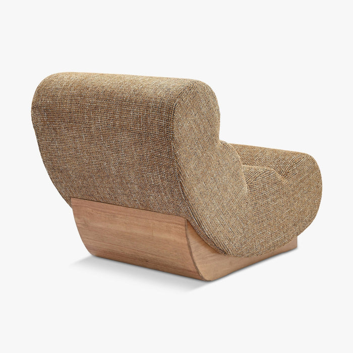 Fauteuil modulable Cozy tweed marron caramel – détail du piètement bois