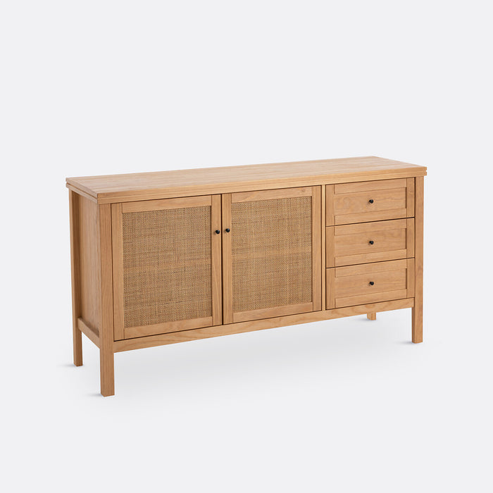 Buffet 2 portes et tiroirs pin massif cannage Mireval
