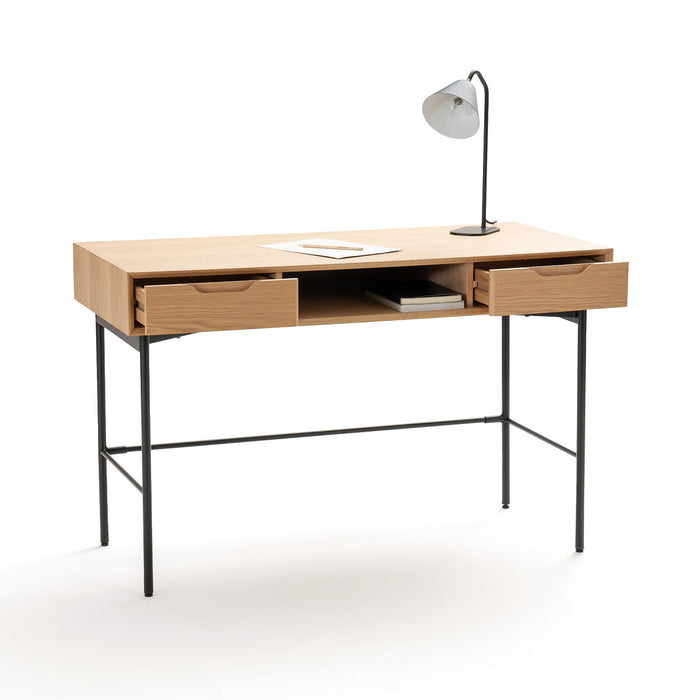 Bureau 2 tiroirs MDF et acier Noyeto chêne