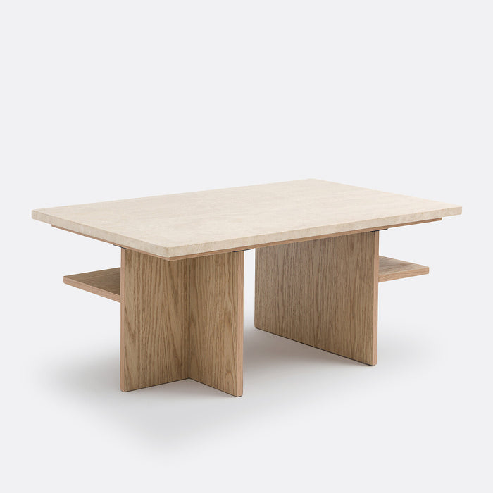Table basse travertin et chêne Vezins