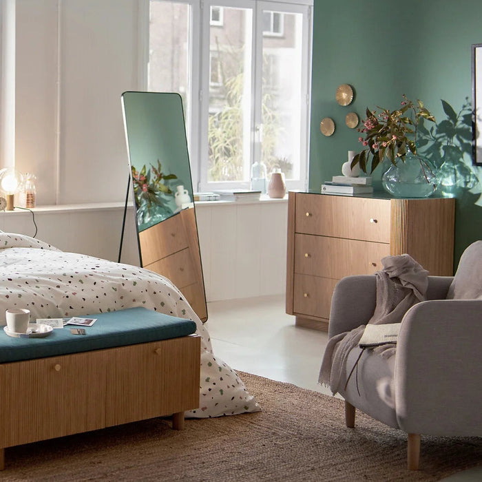 Miroir sur pied bois naturel