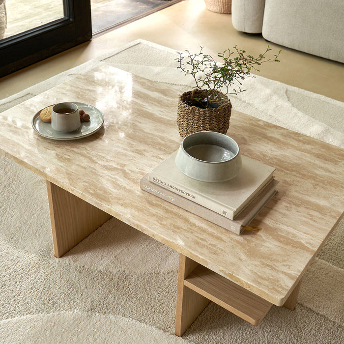 Table basse travertin et chêne Vezins