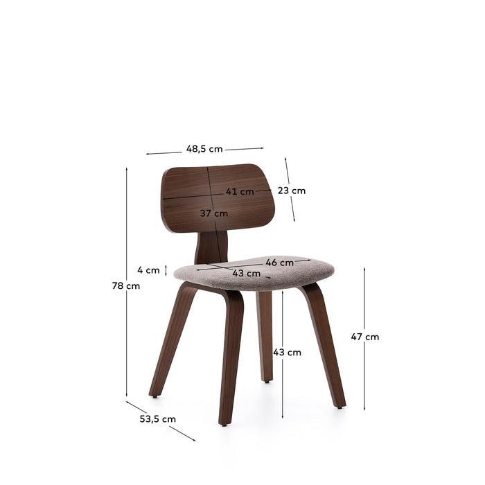 Chaise hévéa noyer et tissu Gennaro