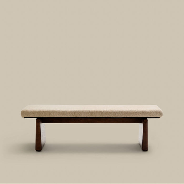 Banc Begur beige en tissu chenille – vue de trois quarts