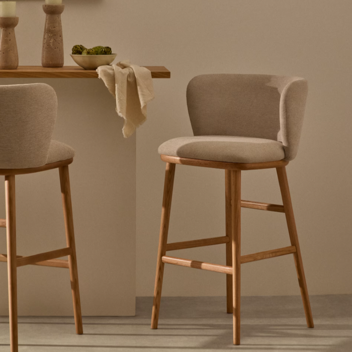 Tabouret tissu chenille et bois Ciselia