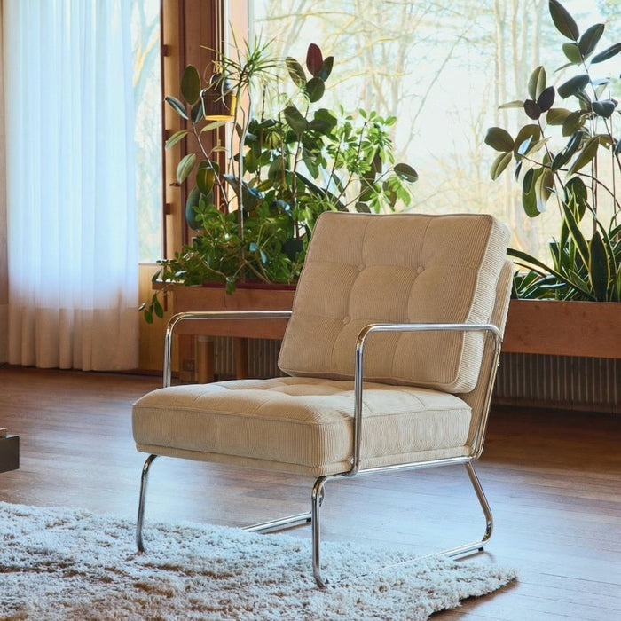 Fauteuil tissu crêpé acier chromé Aurore - NV GALLERY