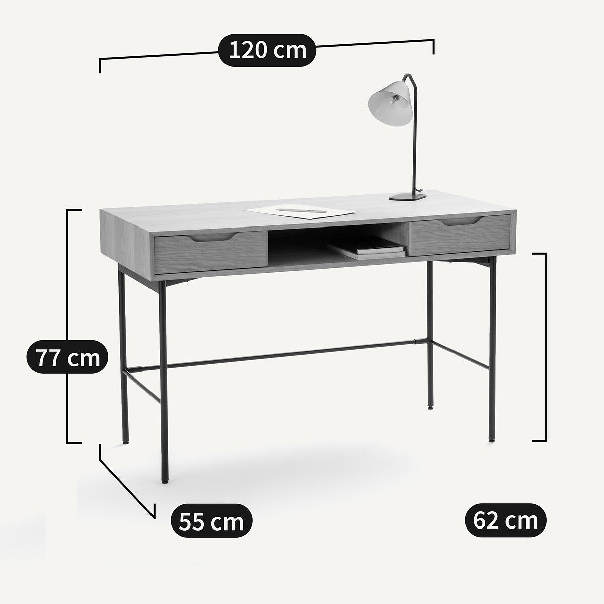 Bureau 2 tiroirs Noyeto chêne