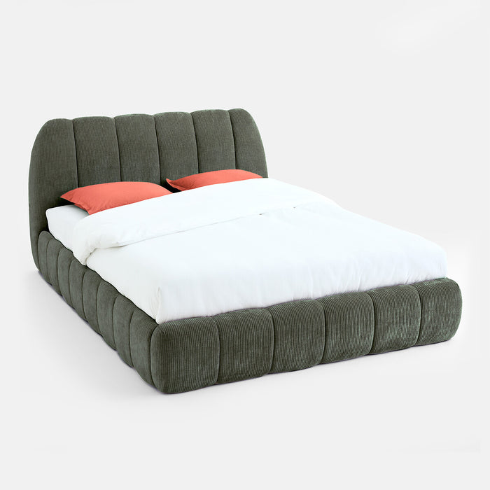 Lit coffre velours côtelé bois métal Noma