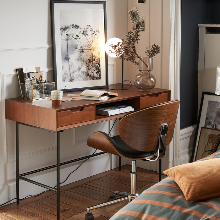 Chaise de bureau bois et cuir Zirka