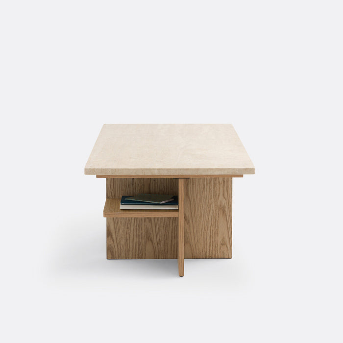 Table basse travertin et chêne Vezins