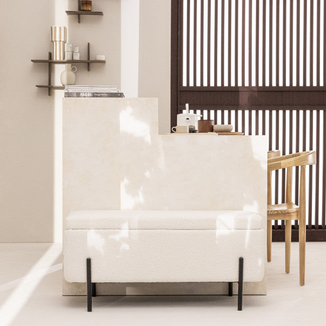 Banc bout de lit coffre tissu et métal Maury