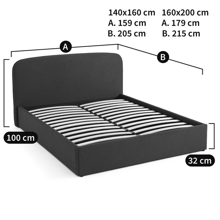 Lit coffre tissu chiné bois métal Baumain