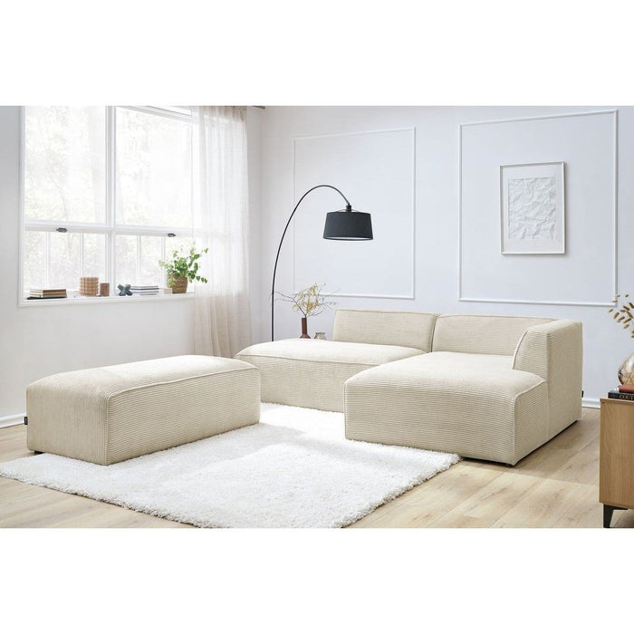 Canapé d'angle velours côtelé avec pouf Megève - Bobochic