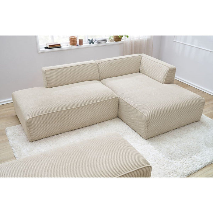 Canapé d'angle velours côtelé avec pouf Megève - Bobochic