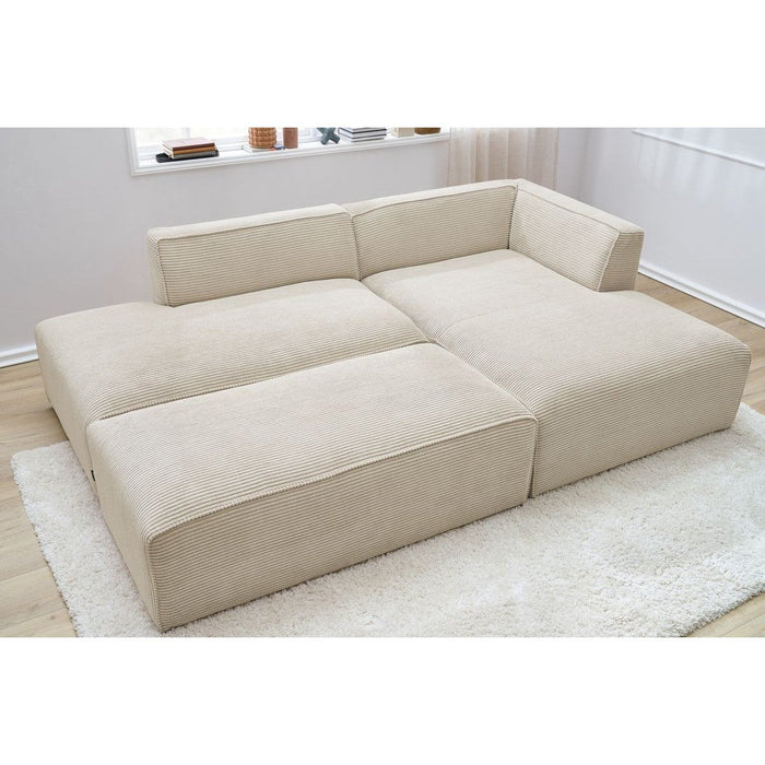 Canapé d'angle velours côtelé avec pouf Megève - Bobochic