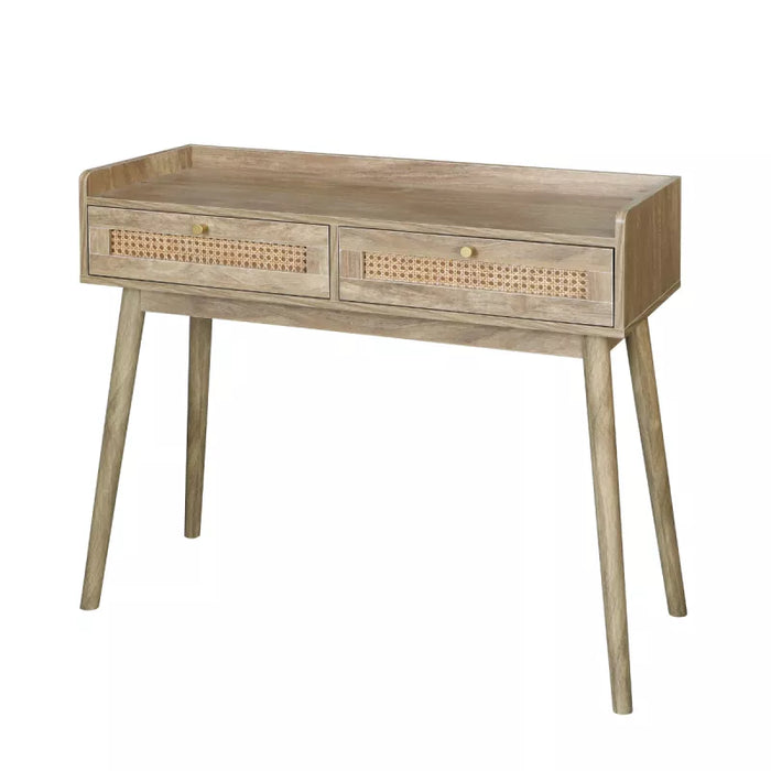 Console 2 tiroirs bois et rotin Palmo