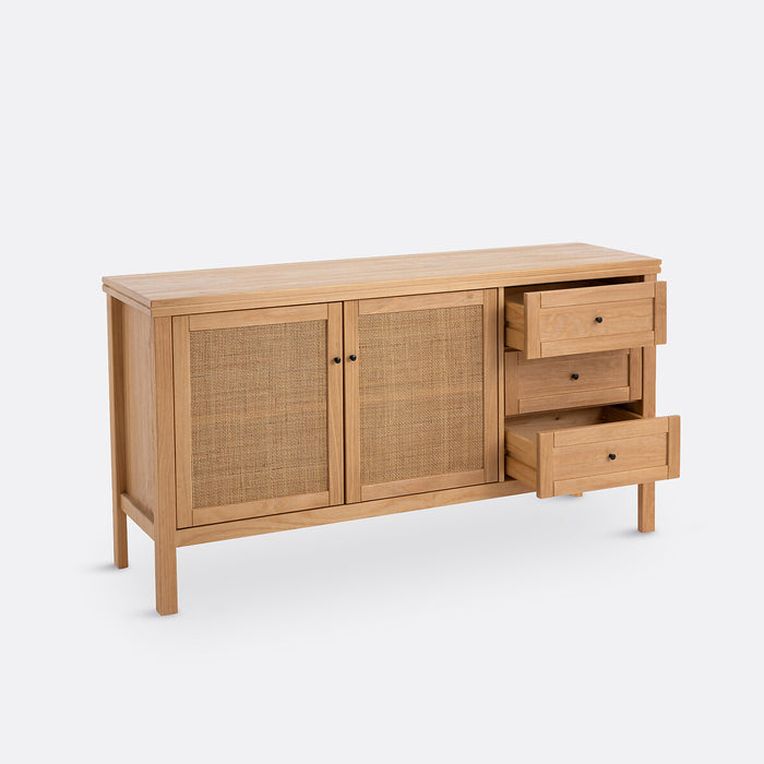 Buffet 2 portes et tiroirs pin massif cannage Mireval