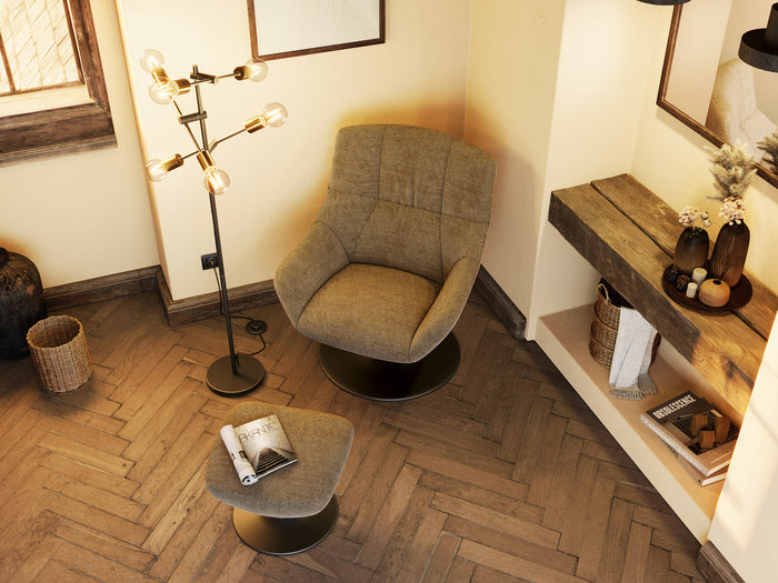 Fauteuil Bilbao beige aux lignes rétro – en situation dans un intérieur