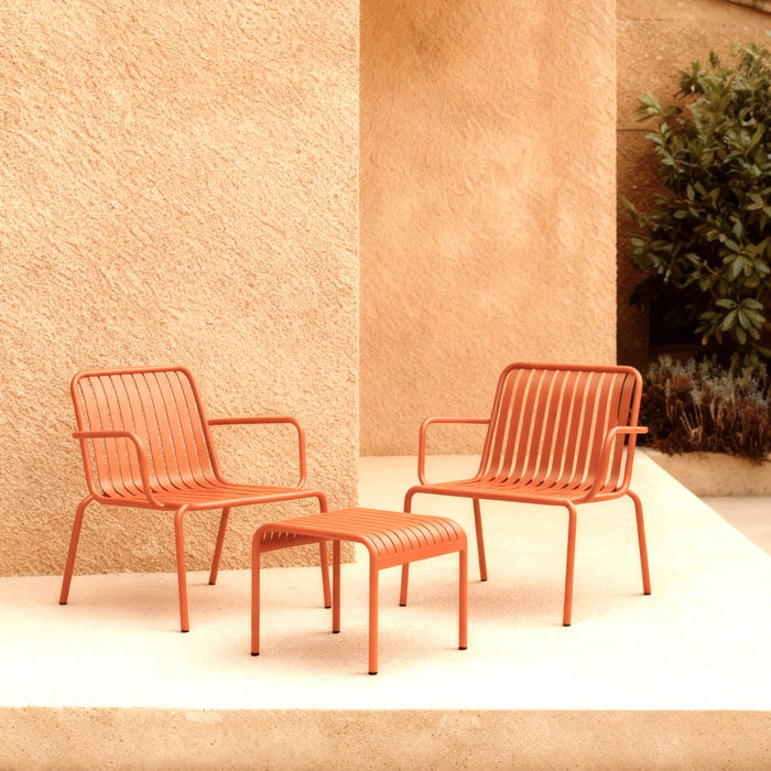Fauteuil de jardin Gaby orange – détail de l'assise et des accoudoirs