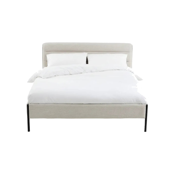 Lit rembourré tissu chiné bois métal Obias