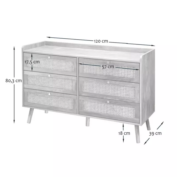 Commode 6 tiroirs rotin naturel Palma