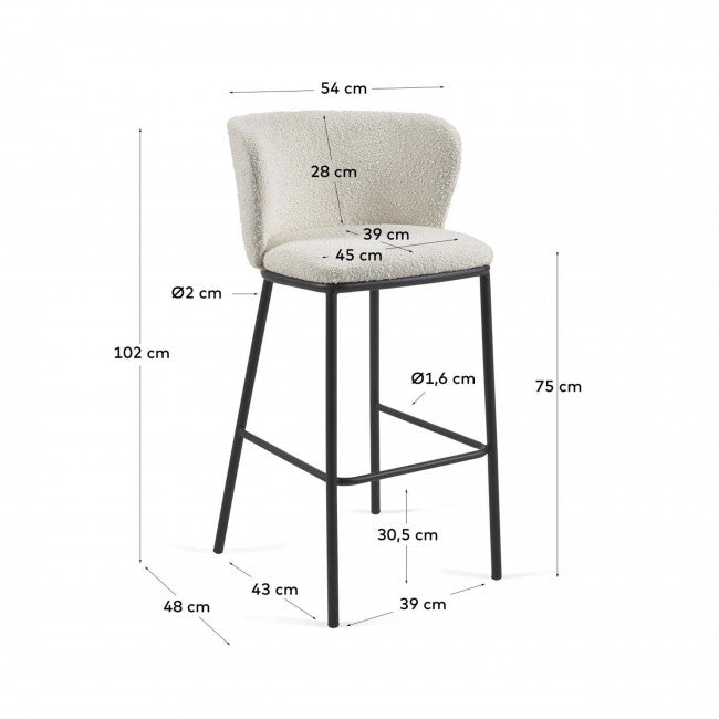 Tabouret tissu bouclette et métal Avena