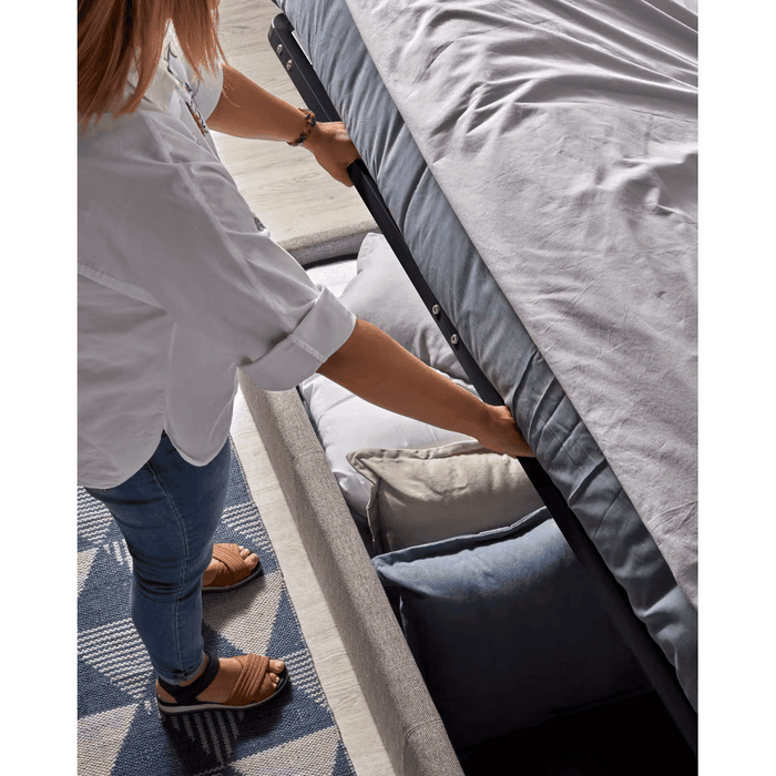Lit coffre tissu et bois Beja