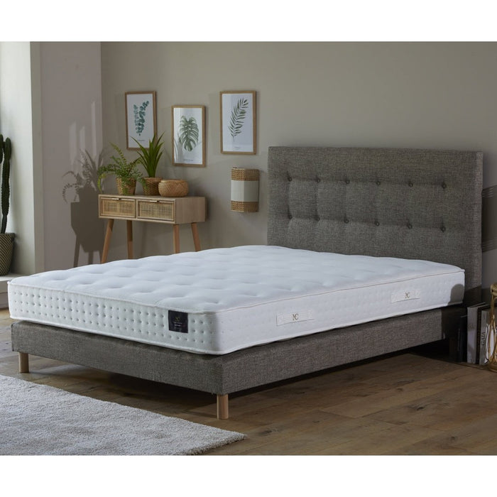 Ensemble sommier et tête de lit tissu et bois