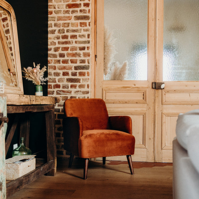 Fauteuil velours pieds bois Brooks