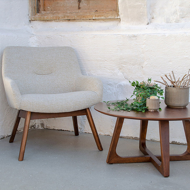 Fauteuil tissu pieds bois naturel London