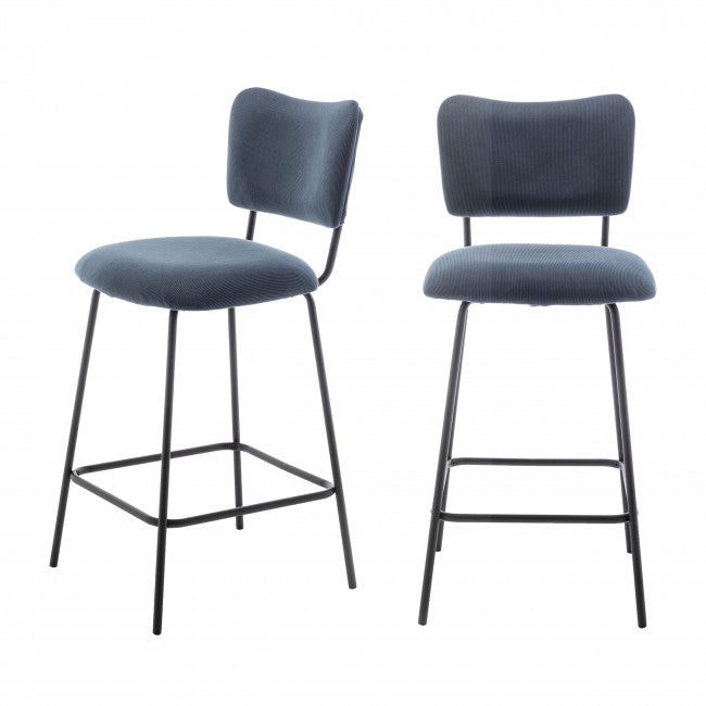 Tabouret velours côtelé et métal Vander bleu