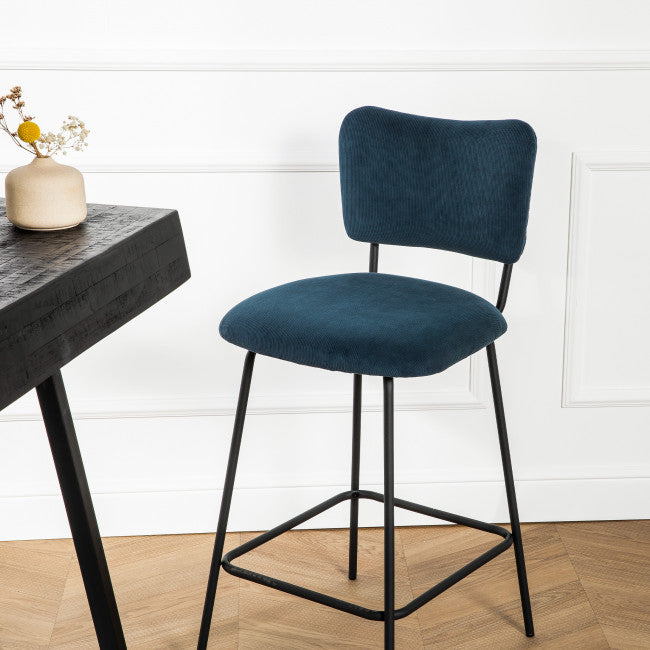Tabouret velours côtelé et métal Vander bleu
